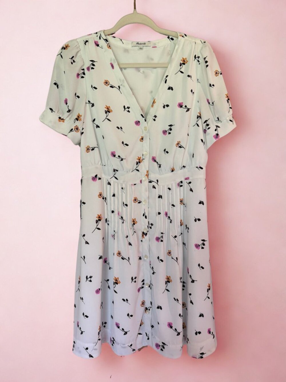 Madewell White Floral Button Front Mini Dress Size 6 Cottagecore